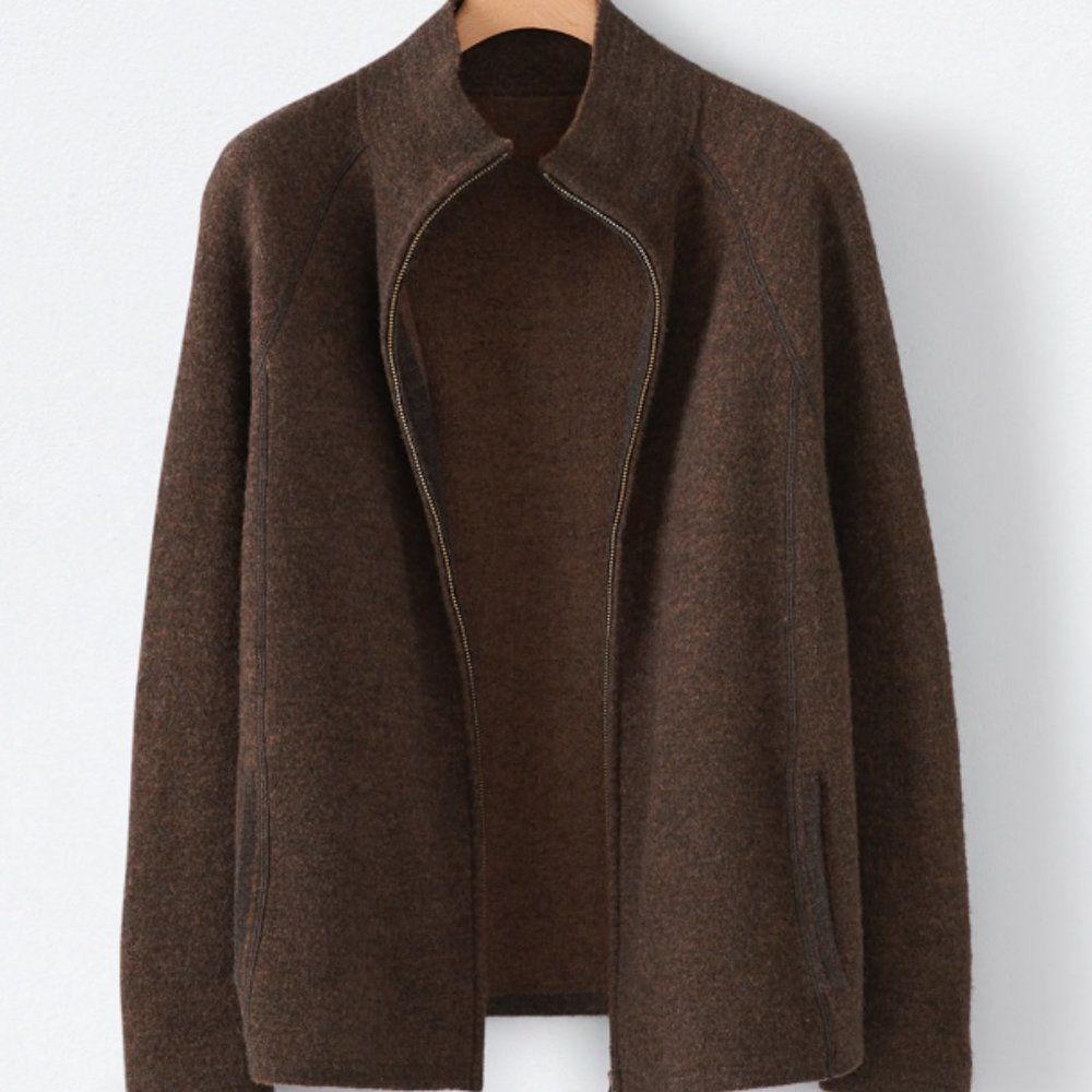 Poetry Zipped Jacket 100% Wool in Coffee Tan